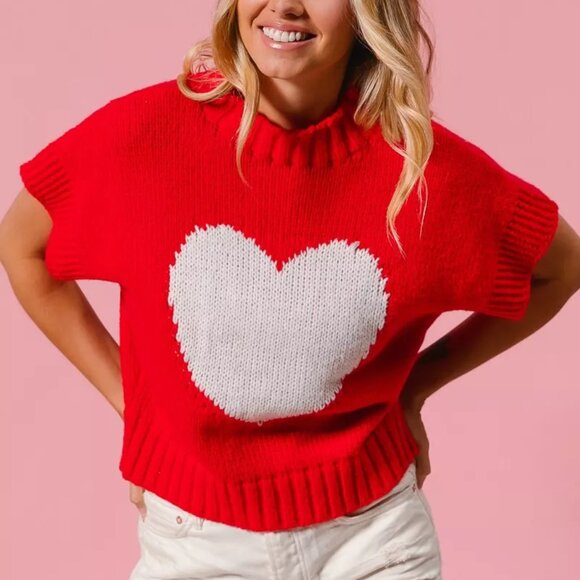 BiBi Rib Banded Heart Pattern Valentines Sweater - Picture 4 of 16